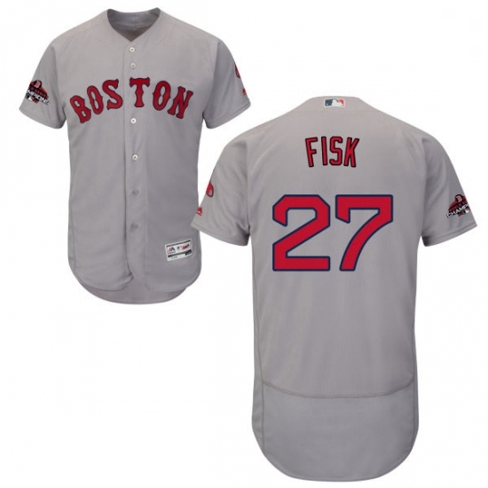 Mens Majestic Boston Red Sox 27 Carlton Fisk Grey Road Flex Base Authentic Collection 2018 World Series Jersey Mens Majestic Boston Red Sox 27 Carlton Fisk Grey Road Flex Base Authentic Collection 2018 World Series Jersey