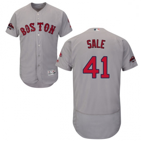 Mens Majestic Boston Red Sox 41 Chris Sale Grey Road Flex Base Authentic Collection 2018 World Series Jersey Serie Mens Majestic Boston Red Sox 41 Chris Sale Grey Road Flex Base Authentic Collection 2018 World Series Jersey Serie