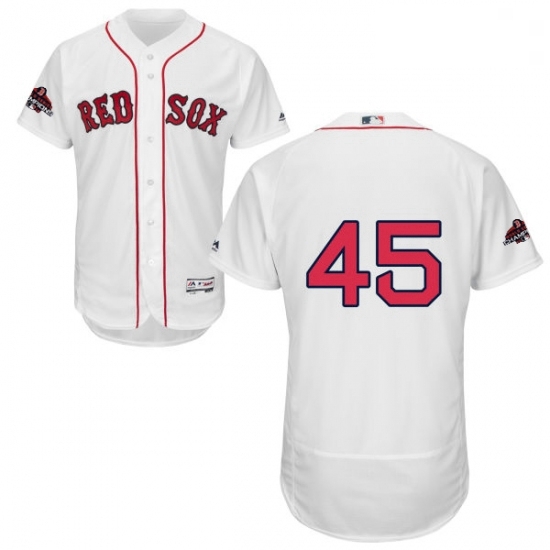 Mens Majestic Boston Red Sox 45 Pedro Martinez White Home Flex Base Authentic Collection 2018 World Series Jersey 