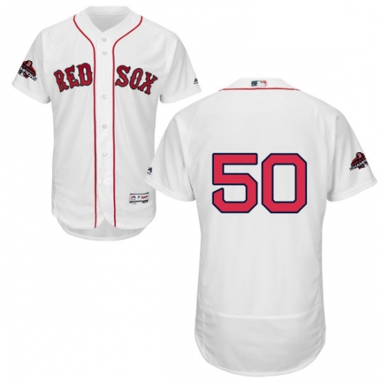 Mens Majestic Boston Red Sox 50 Mookie Betts White Home Flex Base Authentic Collection 2018 World Series Jersey