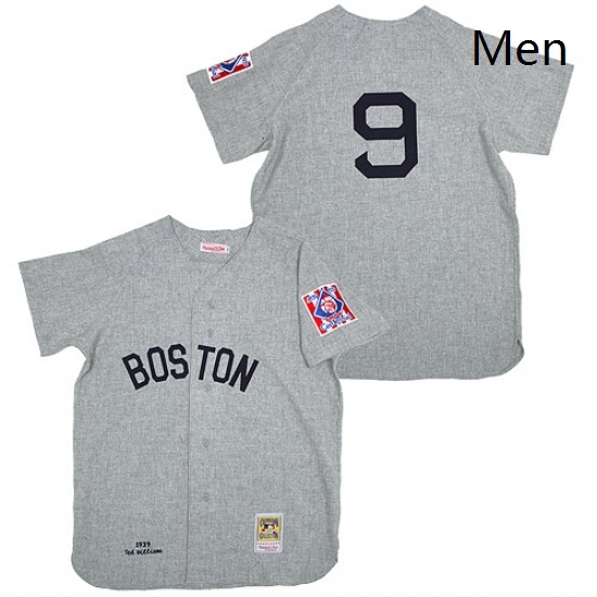 Mens Mitchell and Ness 1939 Boston Red Sox 9 Ted Williams Replica Grey Throwback MLB Jersey Mens Mitchell and Ness 1939 Boston Red Sox 9 Ted Williams Replica Grey Throwback MLB Jersey