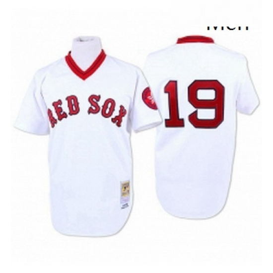 Mens Mitchell and Ness Boston Red Sox 19 Fred Lynn Authentic White Throwback MLB Jersey Mens Mitchell and Ness Boston Red Sox 19 Fred Lynn Authentic White Throwback MLB Jersey