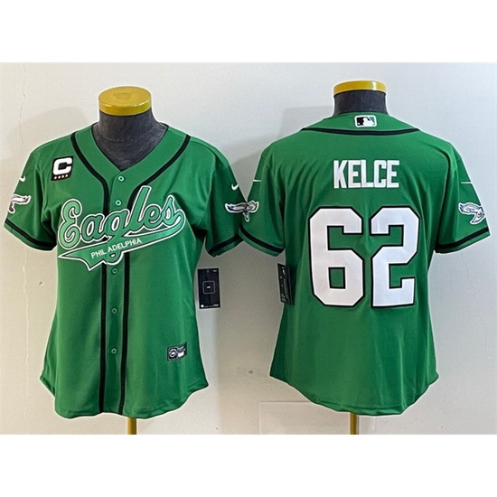 Women Philadelphia Eagles 62 Jason Kelce Green With 4 Star C Patch Cool Base Stitched Baseball Jersey 28Run Small 29 Women Philadelphia Eagles 62 Jason Kelce Green With 4 Star C Patch Cool Base Stitched Baseball Jersey 28Run Small 29