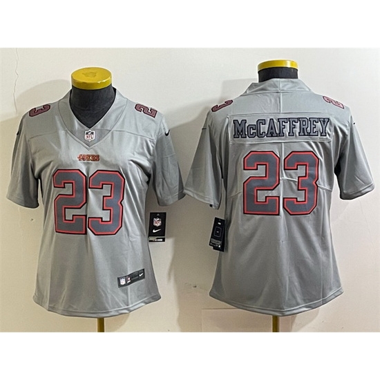 Women San Francisco 49ers 23 Christian McCaffrey Grey Atmosphere Fashion Stitched Jersey Women San Francisco 49ers 23 Christian McCaffrey Grey Atmosphere Fashion Stitched Jersey