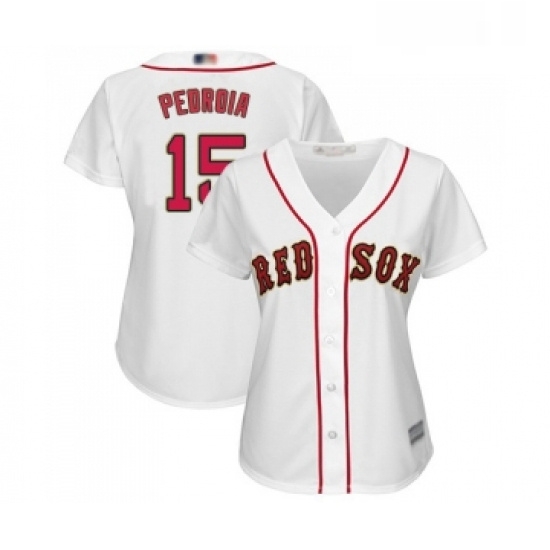 Womens Boston Red Sox 15 Dustin Pedroia Authentic White 2019 Gold Program Cool Base Baseball Jersey Womens Boston Red Sox 15 Dustin Pedroia Authentic White 2019 Gold Program Cool Base Baseball Jersey