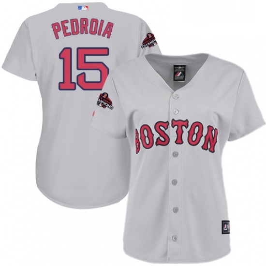 Womens Majestic Boston Red Sox 15 Dustin Pedroia Authentic Grey 2018 World Series Champions MLB Jersey Womens Majestic Boston Red Sox 15 Dustin Pedroia Authentic Grey 2018 World Series Champions MLB Jersey