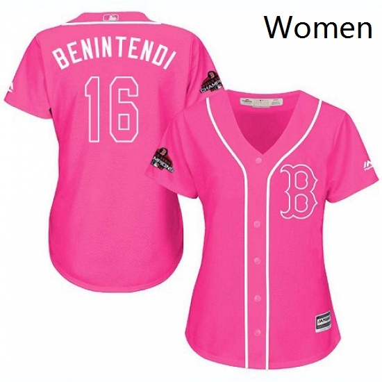 Womens Majestic Boston Red Sox 16 Andrew Benintendi Authentic Pink Fashion 2018 World Series Champions MLB Jersey Womens Majestic Boston Red Sox 16 Andrew Benintendi Authentic Pink Fashion 2018 World Series Champions MLB Jersey