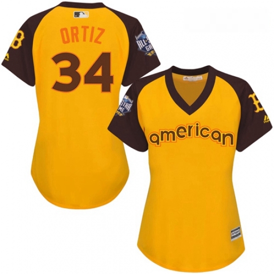 Womens Majestic Boston Red Sox 34 David Ortiz Authentic Yellow 2016 All Star American League BP Cool Base MLB Jersey Womens Majestic Boston Red Sox 34 David Ortiz Authentic Yellow 2016 All Star American League BP Cool Base MLB Jersey