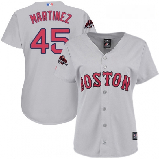 Womens Majestic Boston Red Sox 45 Pedro Martinez Authentic Grey Road 2018 World Series Champions MLB Jersey Womens Majestic Boston Red Sox 45 Pedro Martinez Authentic Grey Road 2018 World Series Champions MLB Jersey