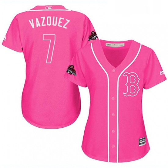 Womens Majestic Boston Red Sox 7 Christian Vazquez Authentic Pink Fashion 2018 World Series Champions MLB Jersey Womens Majestic Boston Red Sox 7 Christian Vazquez Authentic Pink Fashion 2018 World Series Champions MLB Jersey