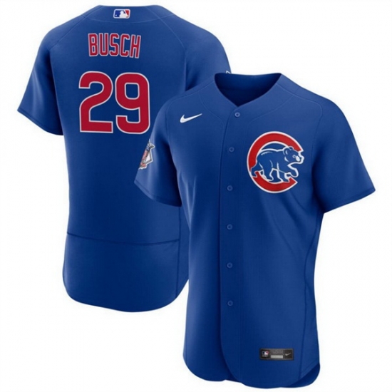 Men Chicago Cubs 29 Michael Busch Blue Flex Base Stitched Baseball Jersey Men Chicago Cubs 29 Michael Busch Blue Flex Base Stitched Baseball Jersey