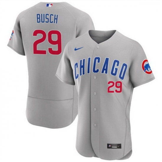 Men Chicago Cubs 29 Michael Busch Grey Flex Base Stitched Baseball Jersey Men Chicago Cubs 29 Michael Busch Grey Flex Base Stitched Baseball Jersey