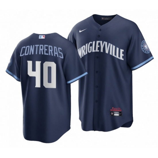 Men Chicago Cubs 40 Willson Contreras Navy City Connect Stitched Jersey Men Chicago Cubs 40 Willson Contreras Navy City Connect Stitched Jersey