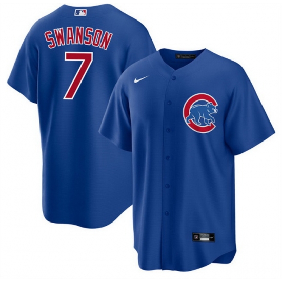 Men Chicago Cubs 7 Dansby Swanson Royal Cool Base Stitched Baseball Jersey Men Chicago Cubs 7 Dansby Swanson Royal Cool Base Stitched Baseball Jersey