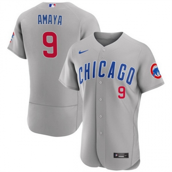 Men Chicago Cubs 9 Miguel Amaya Grey Flex Base Stitched Baseball Jersey Men Chicago Cubs 9 Miguel Amaya Grey Flex Base Stitched Baseball Jersey