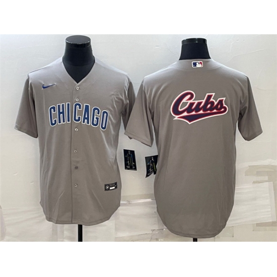 Men Chicago Cubs Grey Team Big Logo Cool Base Stitched Jersey Men Chicago Cubs Grey Team Big Logo Cool Base Stitched Jersey