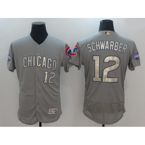 Men Men Chicago Cubs 12 Schwarber Grey Champion gold character Elite 2021 MLB Jerseys Men Men Chicago Cubs 12 Schwarber Grey Champion gold character Elite 2021 MLB Jerseys