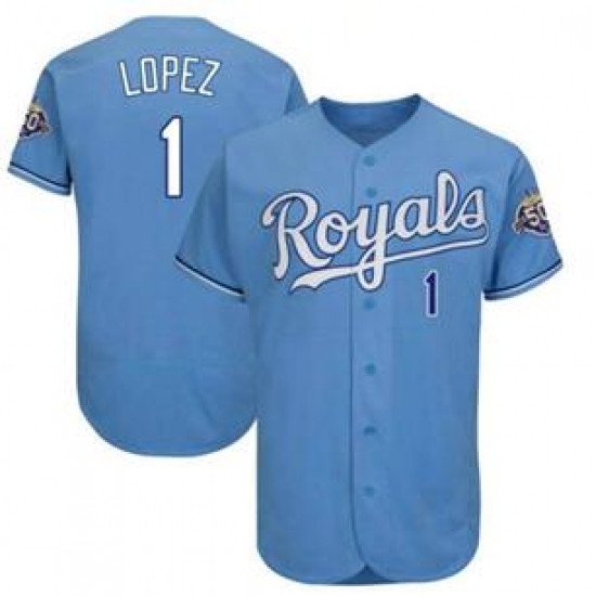 Men Royal 1 Nicky Lopez blue Flex Base 50th season patch jersey Men Royal 1 Nicky Lopez blue Flex Base 50th season patch jersey