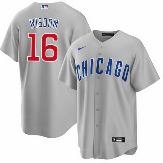 Men's Chicago Cubs #16 Patrick Wisdom Gray Cool Base Stitched Baseball Jersey Men's Chicago Cubs #16 Patrick Wisdom Gray Cool Base Stitched Baseball Jersey