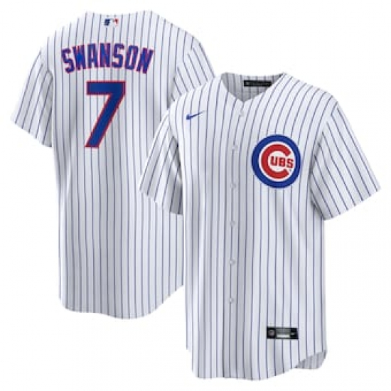 Men's Chicago Cubs #7 Dansby Swanson White Cool Base Stitched Baseball Nike Jersey Men's Chicago Cubs #7 Dansby Swanson White Cool Base Stitched Baseball Nike Jersey