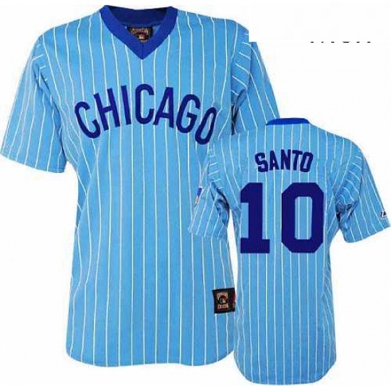 Mens Majestic Chicago Cubs 10 Ron Santo Replica BlueWhite Strip Cooperstown Throwback MLB Jersey Mens Majestic Chicago Cubs 10 Ron Santo Replica BlueWhite Strip Cooperstown Throwback MLB Jersey