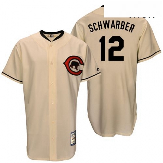 Mens Majestic Chicago Cubs 12 Kyle Schwarber Authentic Cream Cooperstown Throwback MLB Jersey Mens Majestic Chicago Cubs 12 Kyle Schwarber Authentic Cream Cooperstown Throwback MLB Jersey