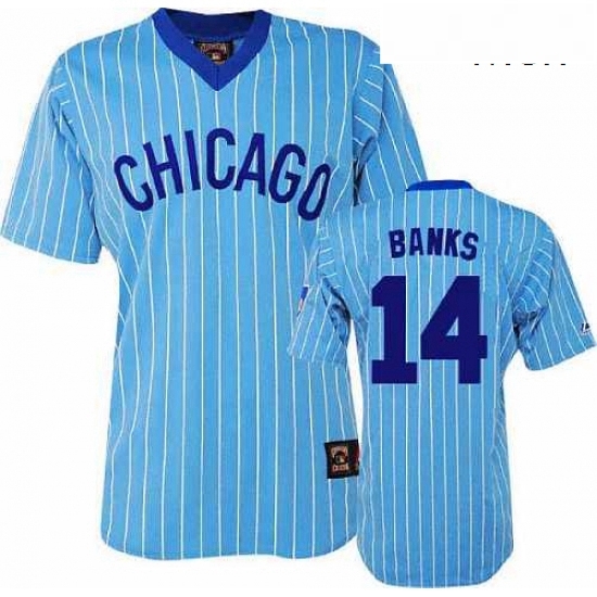 Mens Majestic Chicago Cubs 14 Ernie Banks Replica BlueWhite Strip Cooperstown Throwback MLB Jersey Mens Majestic Chicago Cubs 14 Ernie Banks Replica BlueWhite Strip Cooperstown Throwback MLB Jersey