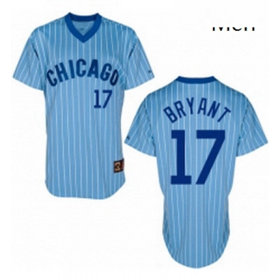 Mens Majestic Chicago Cubs 17 Kris Bryant Replica BlueWhite Strip Cooperstown Throwback MLB Jersey Mens Majestic Chicago Cubs 17 Kris Bryant Replica BlueWhite Strip Cooperstown Throwback MLB Jersey