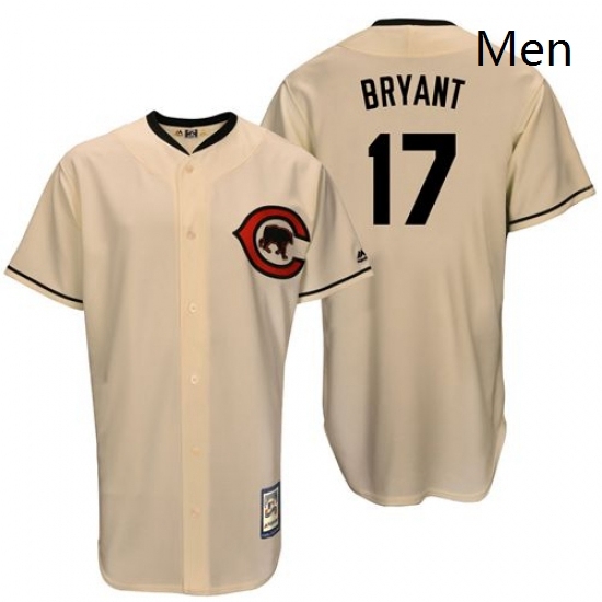 Mens Majestic Chicago Cubs 17 Kris Bryant Replica Cream Cooperstown Throwback MLB Jersey Mens Majestic Chicago Cubs 17 Kris Bryant Replica Cream Cooperstown Throwback MLB Jersey