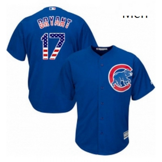 Mens Majestic Chicago Cubs 17 Kris Bryant Replica Royal Blue USA Flag Fashion MLB Jersey Mens Majestic Chicago Cubs 17 Kris Bryant Replica Royal Blue USA Flag Fashion MLB Jersey