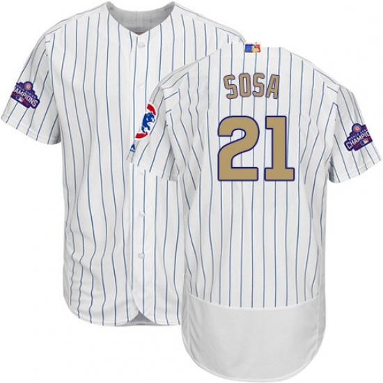Mens Majestic Chicago Cubs 21 Sammy Sosa Authentic White 2017 Gold Program Flex Base MLB Jersey Mens Majestic Chicago Cubs 21 Sammy Sosa Authentic White 2017 Gold Program Flex Base MLB Jersey
