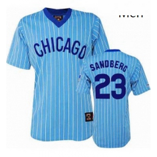 Mens Majestic Chicago Cubs 23 Ryne Sandberg Replica BlueWhite Strip Cooperstown Throwback MLB Jersey Mens Majestic Chicago Cubs 23 Ryne Sandberg Replica BlueWhite Strip Cooperstown Throwback MLB Jersey