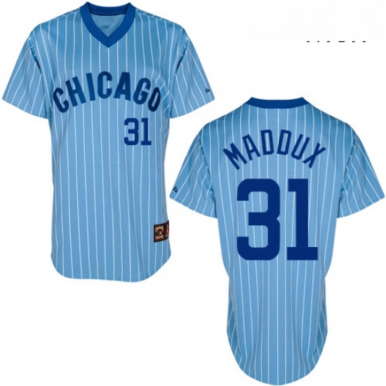 Mens Majestic Chicago Cubs 31 Greg Maddux Replica BlueWhite Strip Cooperstown Throwback MLB Jersey Mens Majestic Chicago Cubs 31 Greg Maddux Replica BlueWhite Strip Cooperstown Throwback MLB Jersey