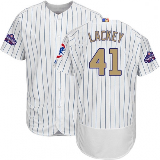 Mens Majestic Chicago Cubs 41 John Lackey Authentic White 2017 Gold Program Flex Base MLB Jersey Mens Majestic Chicago Cubs 41 John Lackey Authentic White 2017 Gold Program Flex Base MLB Jersey