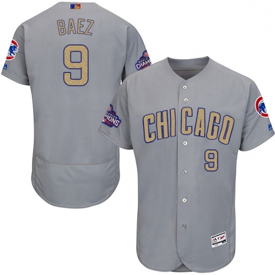 Mens Majestic Chicago Cubs 9 Javier Baez Authentic Gray 2017 Gold Champion Flex Base MLB Jersey Mens Majestic Chicago Cubs 9 Javier Baez Authentic Gray 2017 Gold Champion Flex Base MLB Jersey