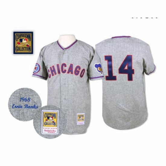 Mens Mitchell and Ness 1968 Chicago Cubs 14 Ernie Banks Replica Grey Throwback MLB Jersey Mens Mitchell and Ness 1968 Chicago Cubs 14 Ernie Banks Replica Grey Throwback MLB Jersey