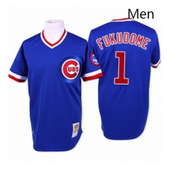 Mens Mitchell and Ness Chicago Cubs 1 Kosuke Fukudome Replica Blue Throwback MLB Jersey Mens Mitchell and Ness Chicago Cubs 1 Kosuke Fukudome Replica Blue Throwback MLB Jersey