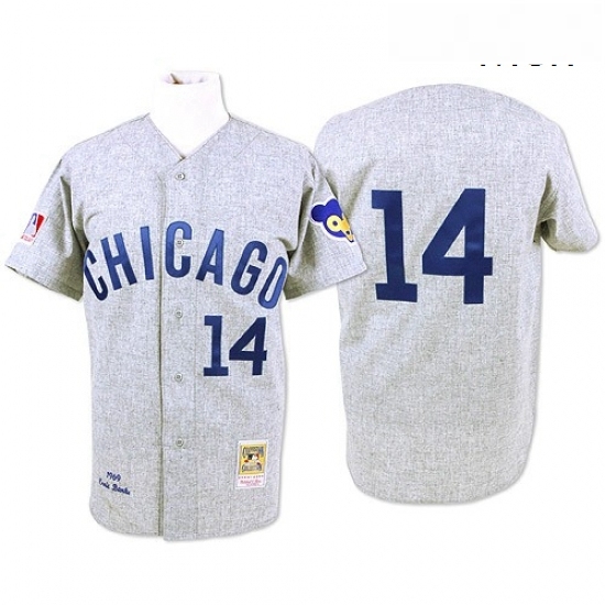Mens Mitchell and Ness Chicago Cubs 14 Ernie Banks Authentic Grey Throwback MLB Jersey Mens Mitchell and Ness Chicago Cubs 14 Ernie Banks Authentic Grey Throwback MLB Jersey