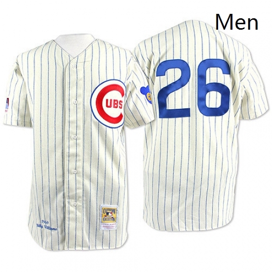 Mens Mitchell and Ness Chicago Cubs 26 Billy Williams Authentic Cream 1969 Throwback MLB Jersey