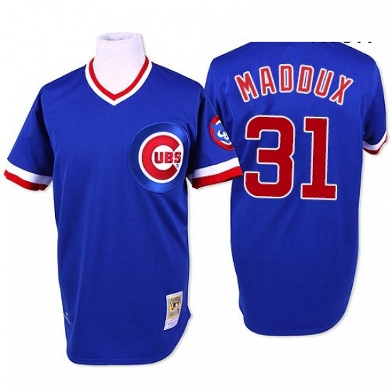 Mens Mitchell and Ness Chicago Cubs 31 Greg Maddux Authentic Blue Throwback MLB Jersey Mens Mitchell and Ness Chicago Cubs 31 Greg Maddux Authentic Blue Throwback MLB Jersey