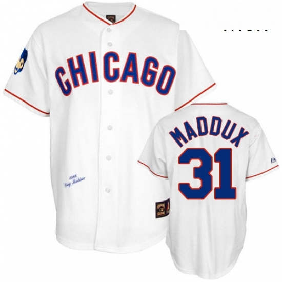 Mens Mitchell and Ness Chicago Cubs 31 Greg Maddux Replica White 1988 Throwback MLB Jersey Mens Mitchell and Ness Chicago Cubs 31 Greg Maddux Replica White 1988 Throwback MLB Jersey