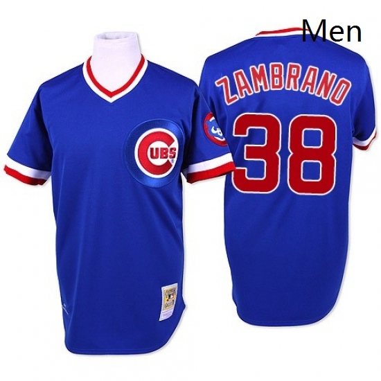 Mens Mitchell and Ness Chicago Cubs 38 Carlos Zambrano Authentic Blue Throwback MLB Jersey Mens Mitchell and Ness Chicago Cubs 38 Carlos Zambrano Authentic Blue Throwback MLB Jersey