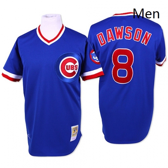 Mens Mitchell and Ness Chicago Cubs 8 Andre Dawson Authentic Blue Throwback MLB Jersey Mens Mitchell and Ness Chicago Cubs 8 Andre Dawson Authentic Blue Throwback MLB Jersey