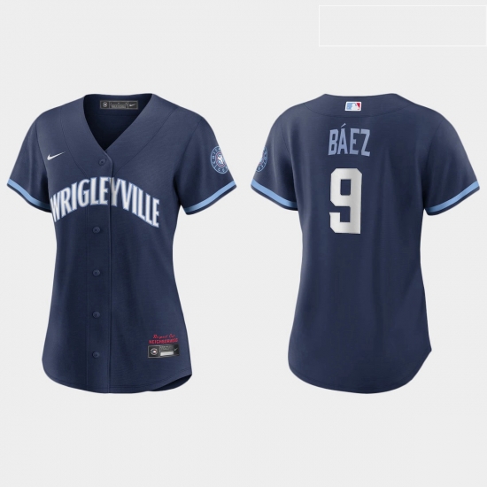 Chicago Cubs 9 Javier Baez Women Nike 2021 City Connect Navy MLB Jersey Chicago Cubs 9 Javier Baez Women Nike 2021 City Connect Navy MLB Jersey