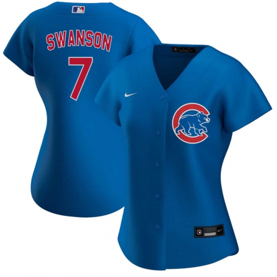 Women Chicago Cubs 7 Dansby Swanson Royal Stitched Baseball Jersey Women Chicago Cubs 7 Dansby Swanson Royal Stitched Baseball Jersey