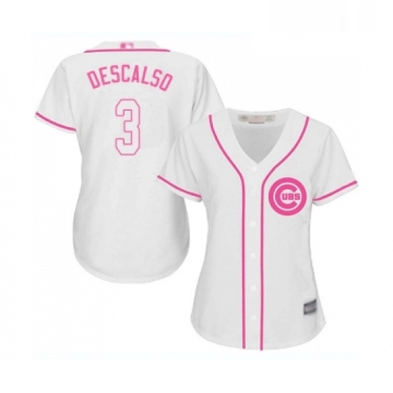 Womens Chicago Cubs 3 Daniel Descalso Authentic White Fashion Baseball Jersey Womens Chicago Cubs 3 Daniel Descalso Authentic White Fashion Baseball Jersey