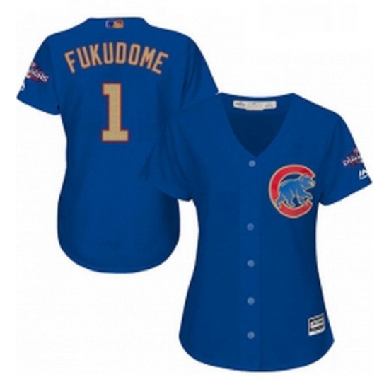 Womens Majestic Chicago Cubs 1 Kosuke Fukudome Authentic Royal Blue 2017 Gold Champion MLB Jersey Womens Majestic Chicago Cubs 1 Kosuke Fukudome Authentic Royal Blue 2017 Gold Champion MLB Jersey