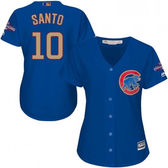 Womens Majestic Chicago Cubs 10 Ron Santo Authentic Royal Blue 2017 Gold Champion MLB Jersey Womens Majestic Chicago Cubs 10 Ron Santo Authentic Royal Blue 2017 Gold Champion MLB Jersey