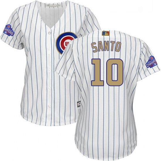 Womens Majestic Chicago Cubs 10 Ron Santo Authentic White 2017 Gold Program MLB Jersey Womens Majestic Chicago Cubs 10 Ron Santo Authentic White 2017 Gold Program MLB Jersey