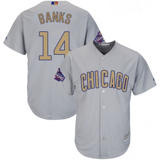 Womens Majestic Chicago Cubs 14 Ernie Banks Authentic Gray 2017 Gold Champion MLB Jersey Womens Majestic Chicago Cubs 14 Ernie Banks Authentic Gray 2017 Gold Champion MLB Jersey